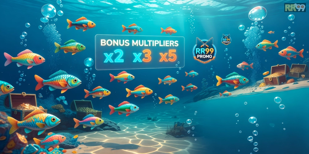 Giao diện game bắn cá với hiệu ứng khuyến mãi rr99 hấp dẫn và phần thưởng lớn