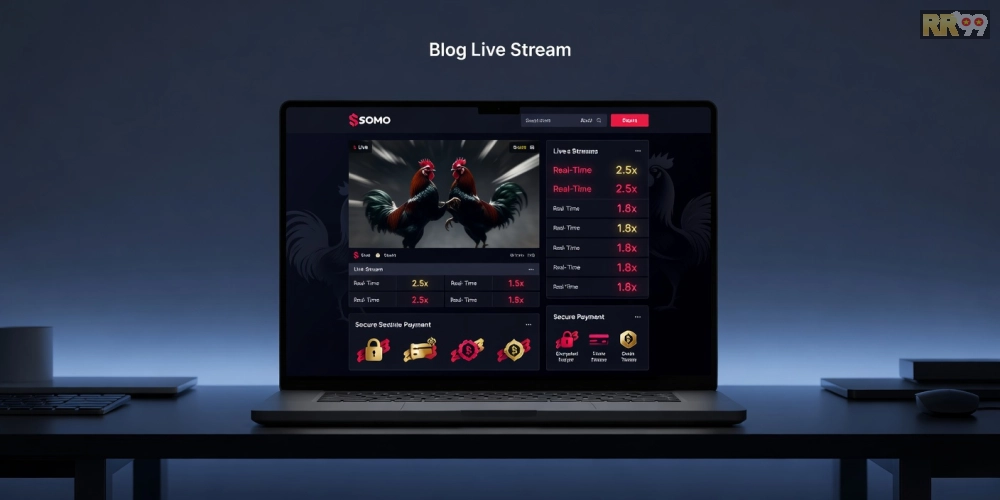 Minh họa khái niệm đá gà trực tuyến với giao diện hiện đại và các yếu tố cá cược cơ bản