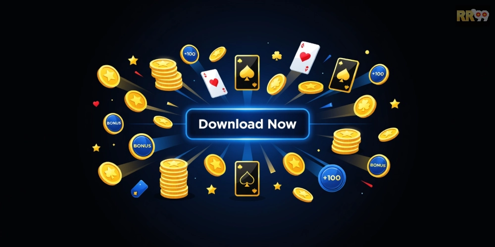 Hình ảnh ưu đãi tải game bài rr99 pro với biểu tượng phần thưởng hấp dẫn