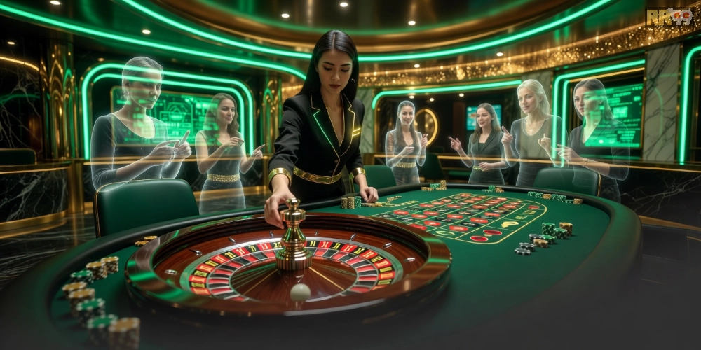 Hình ảnh top 2 trực tiếp casino rr99 với bàn chơi roulette sống động và người chơi hứng thú