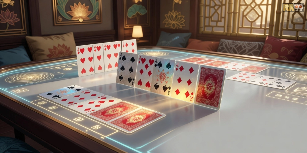 Hình ảnh minh họa game Phỏm uy tín trên rr99 với các bộ bài sắp xếp chiến lược