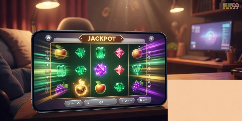 Giao diện chơi nổ hũ tại Sunwin rr99 với các biểu tượng jackpot đa dạng và hiệu ứng quay hấp dẫn