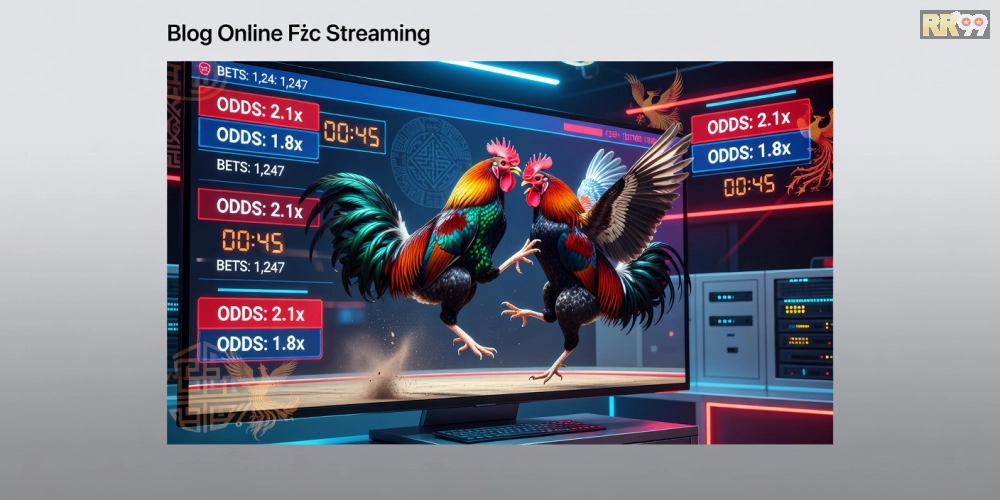 Minh họa giao diện nền tảng xem đá gà trực tuyến RR99 với hình ảnh trận đấu sống động